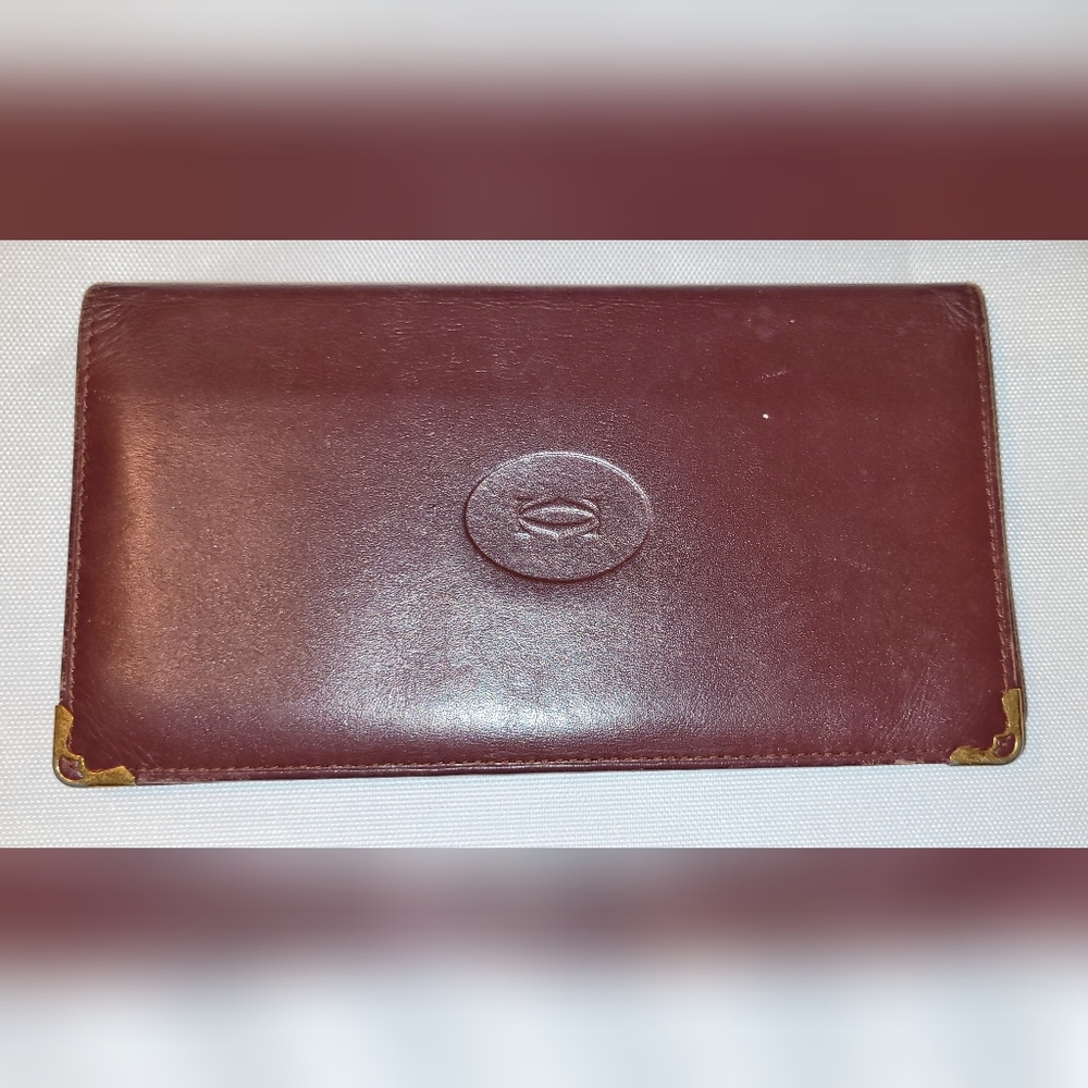 Auth Vintage Cartier Long Pills Mast Line Bordeaux Calfskin Leather- Burgundy